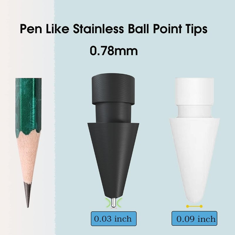 REEYEAR 4 Pcs Upgraded (Pen Like) Pencil Tips fits for Apple 2nd Gen iPad Pro Pencil,0.78mm No Wear Out Fine Point Precise Control Apple Pen Tip,Longer Tips High Strength Material, White & Black - Image 4